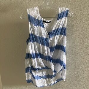 Hazel Sleeveless Twist Front‎ High-Low Blue & White Stripe Top Sz M- EUC
